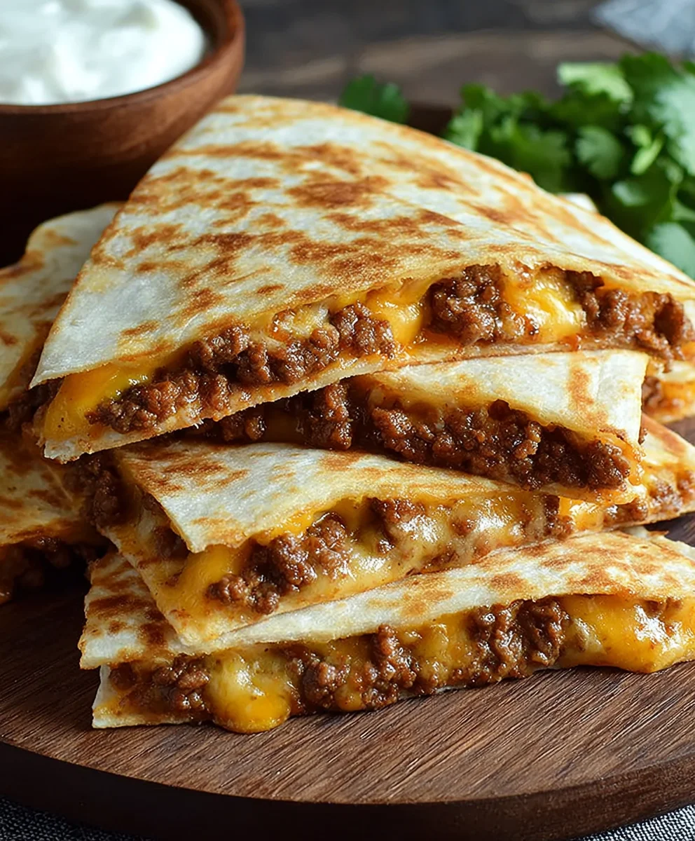 Easy Cheesy Ground Beef Quesadillas- Quick Recipe