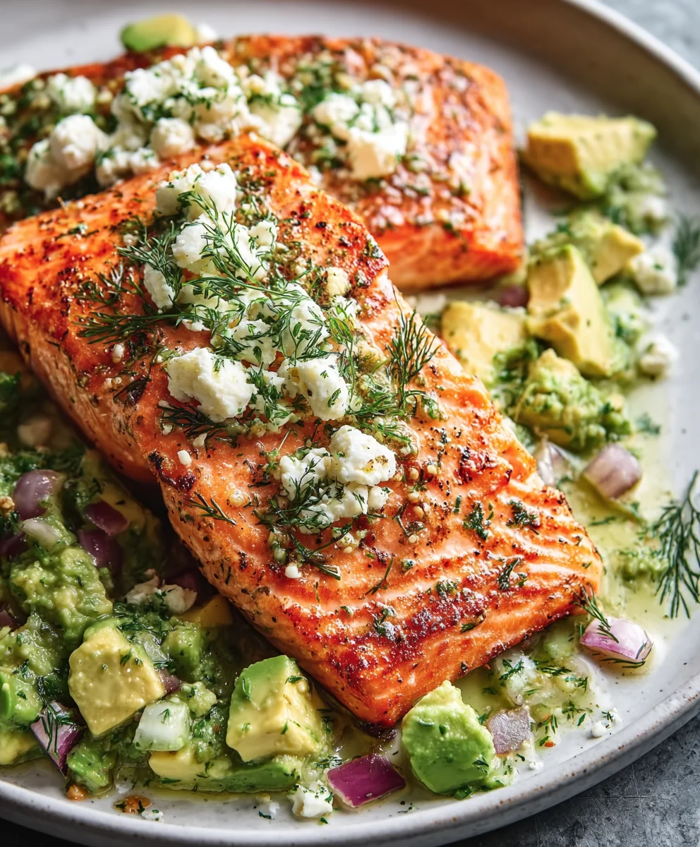 Baked Salmon with Avocado Feta - Easy Healthy Meal