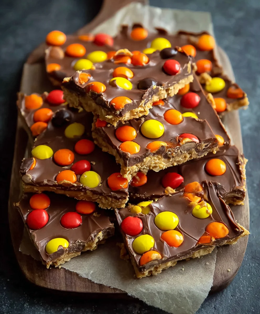 Reese's Pieces Peanut Butter Bark-Easy Homemade Treat