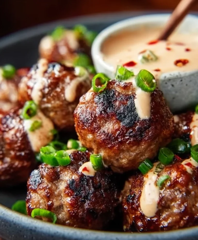 Korean BBQ Beef Meatballs Spicy Mayo Dip Recipe