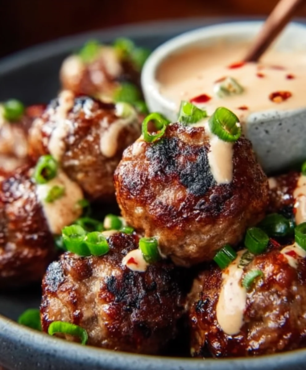 Korean BBQ Beef Meatballs Spicy Mayo Dip Recipe