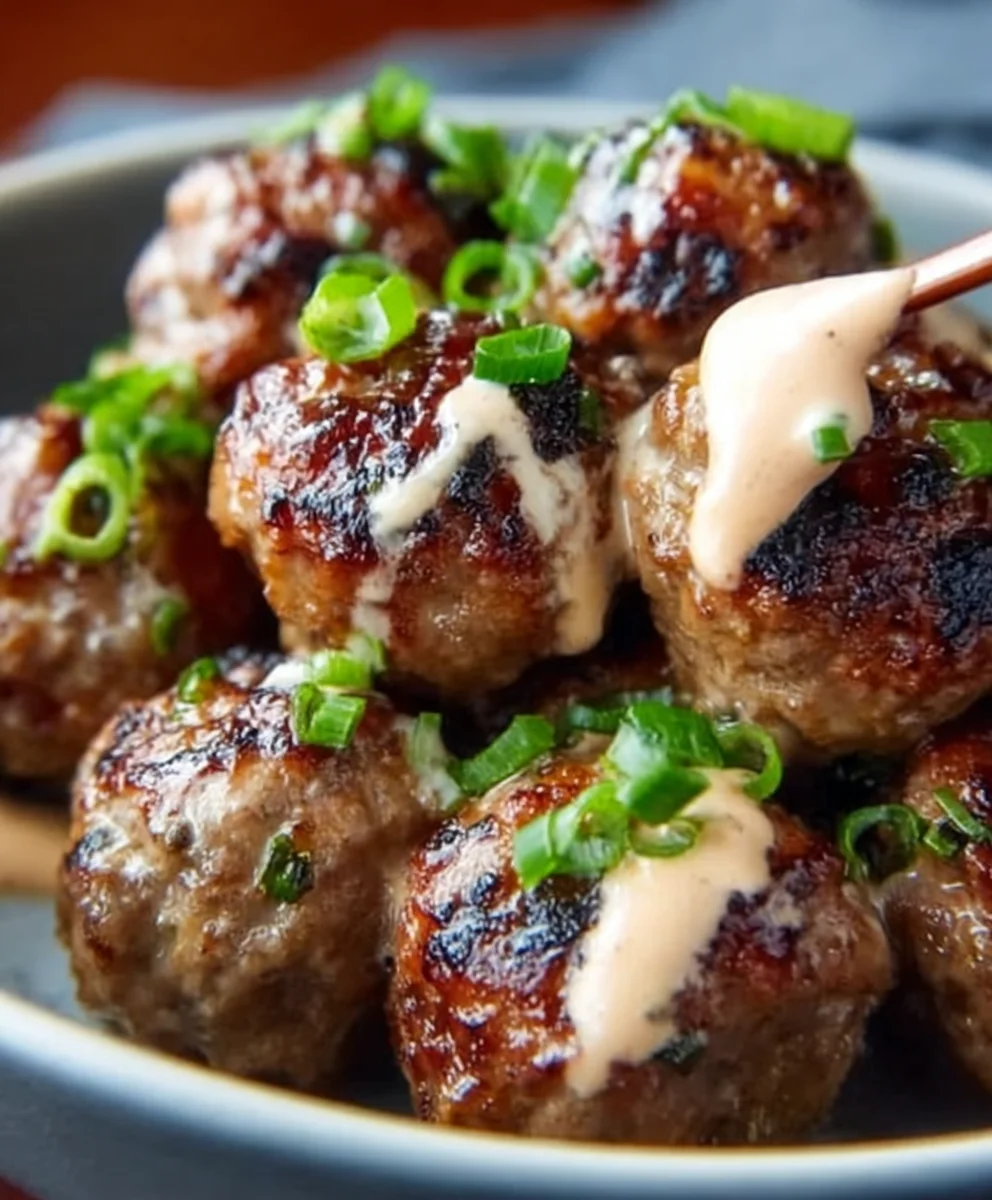 Korean BBQ Beef Meatballs Spicy Mayo Dip Recipe