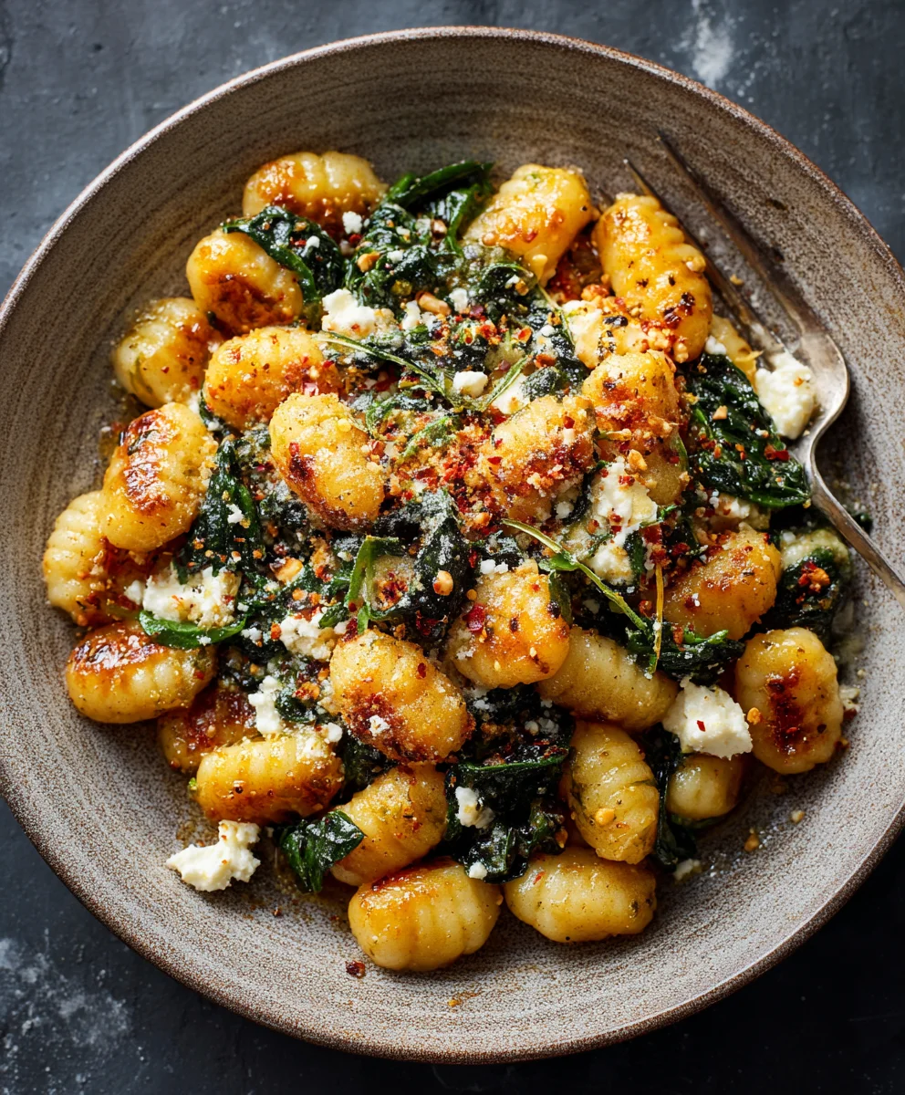 Crispy Gnocchi Spinach Feta Easy Dinner Recipe