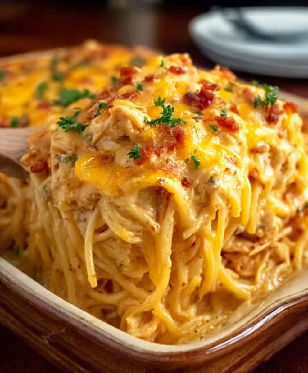 Spicy Cheesy Chicken Spaghetti Casserole - Easy Meal
