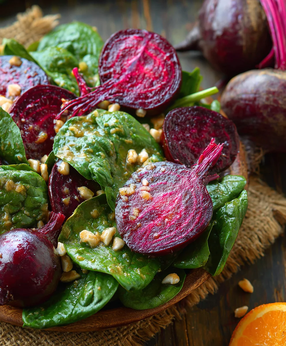 Beet Spinach Salad-Honey Mustard Lemon Dressing