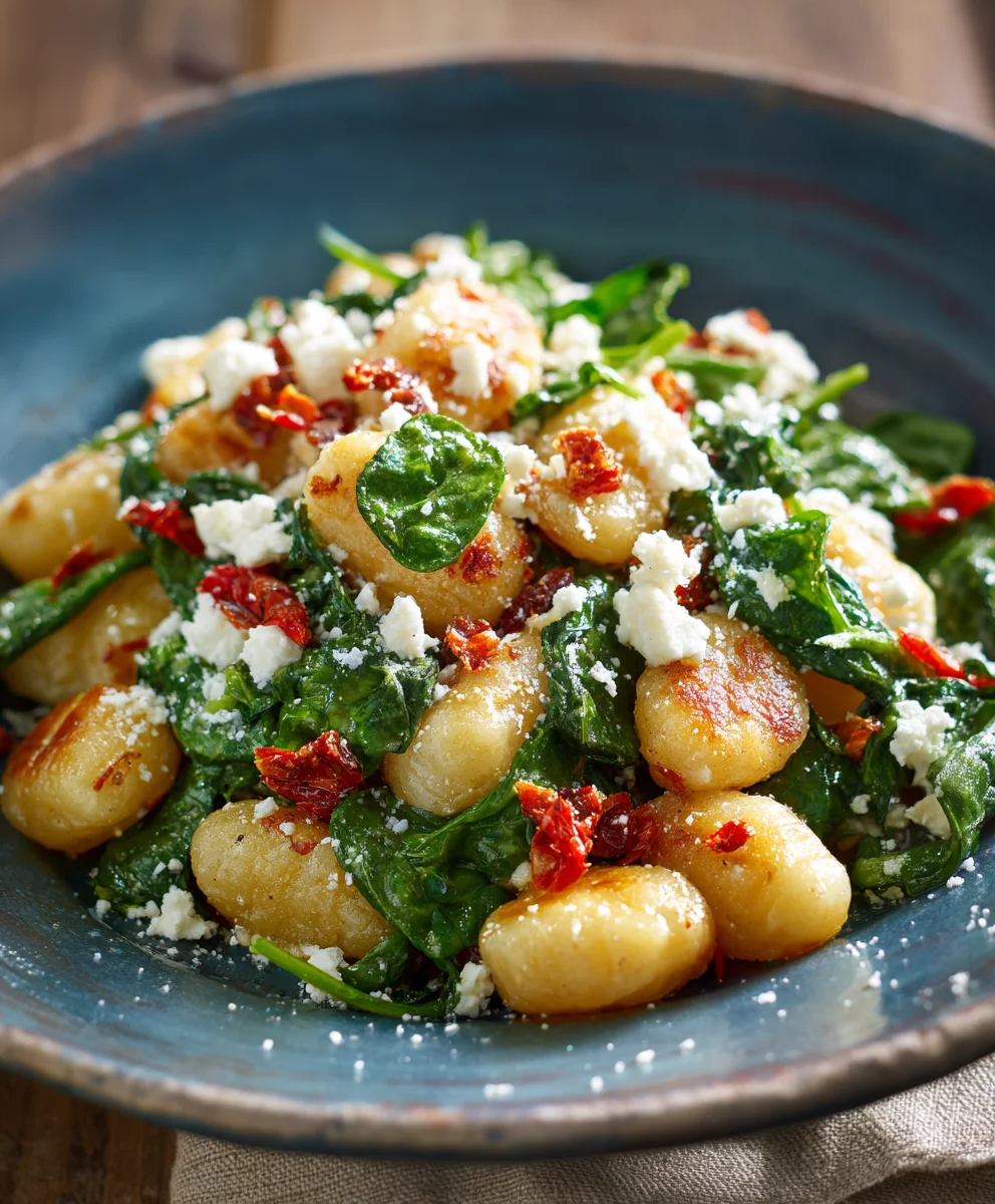 Crispy Gnocchi Spinach Feta Easy Dinner Recipe