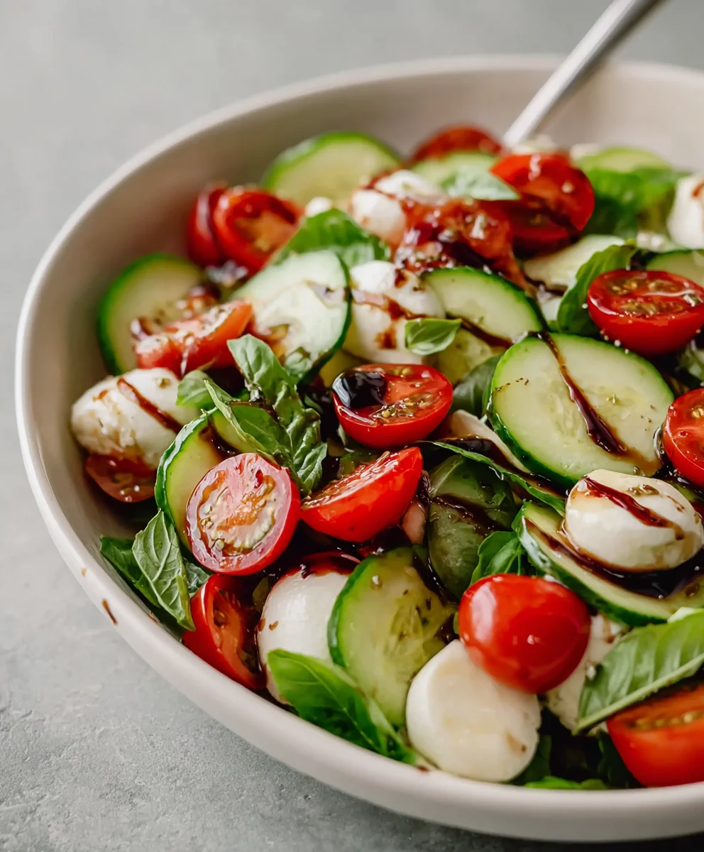 Fresh Cucumber Caprese Salad- Light & Easy