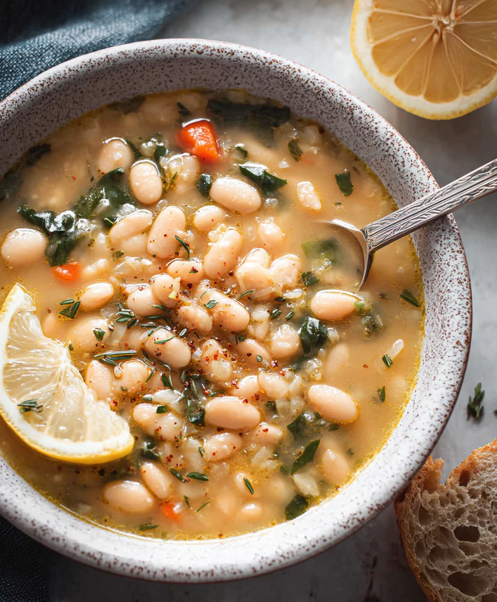 Greek White Bean Soup - Easy Garlic Lemon Recipe