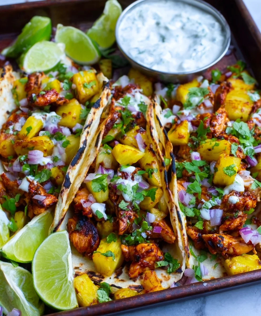 One Pan Chicken Pineapple Tacos-Easy Weeknight Meal