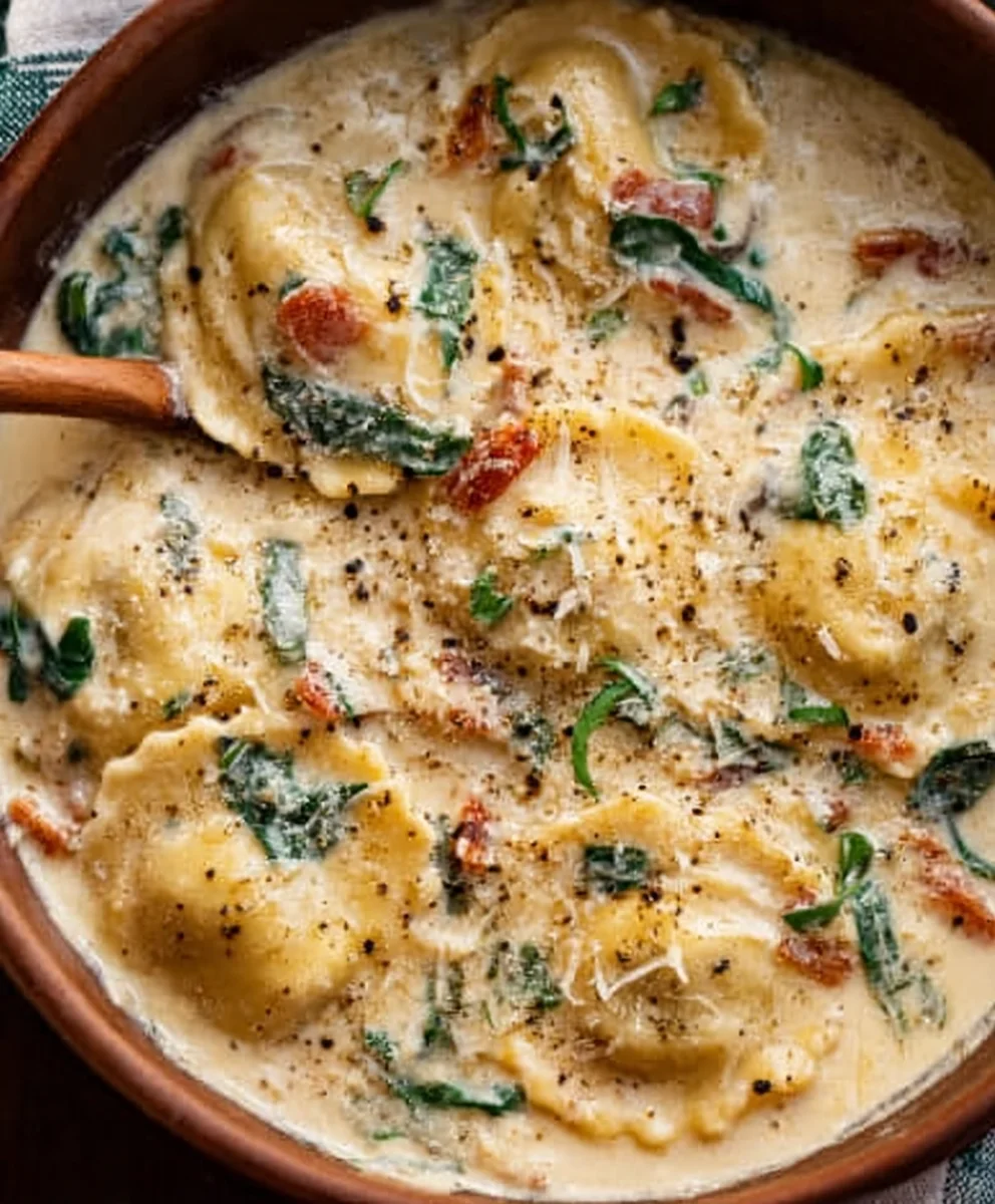 Creamy Tuscan Ravioli Soup-Hearty Comfort Food