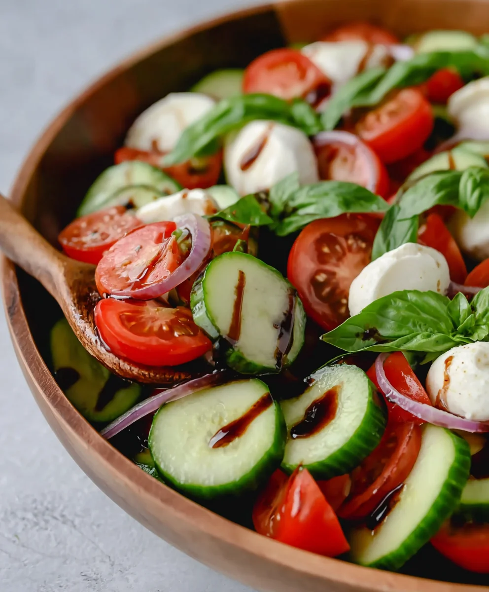 Fresh Cucumber Caprese Salad- Light & Easy