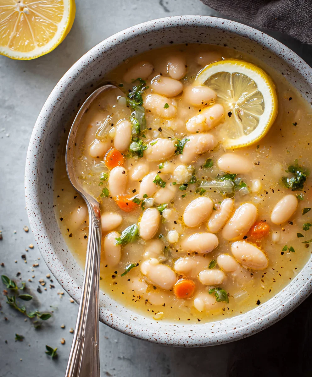 Greek White Bean Soup - Easy Garlic Lemon Recipe