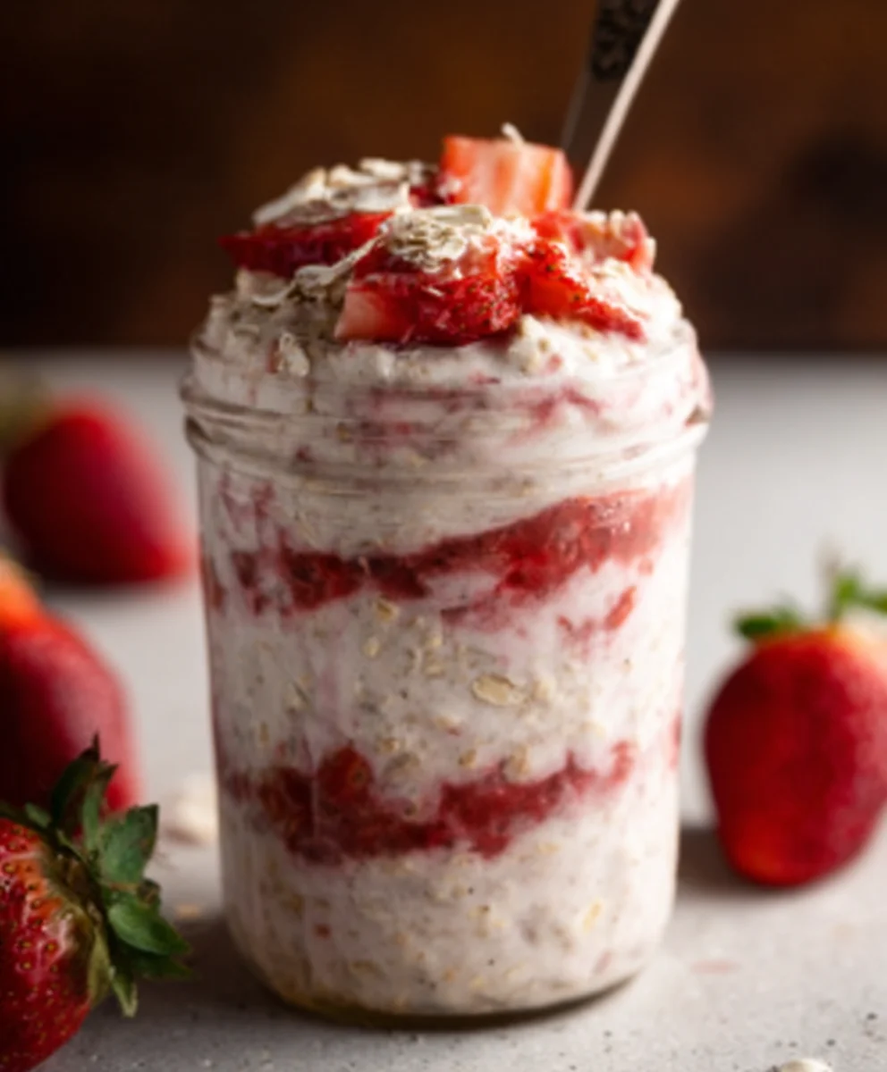 Strawberry Cheesecake Oats- Easy Overnight Breakfast Recipe