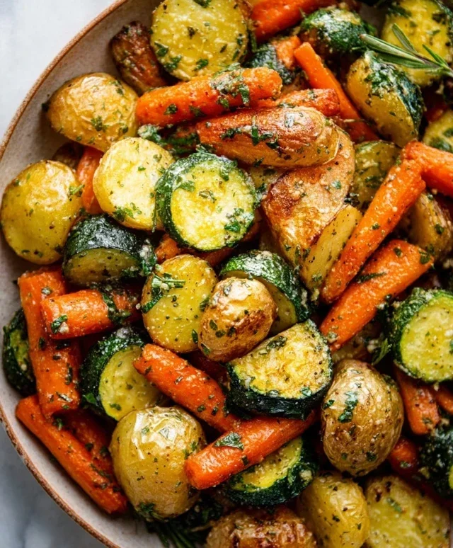Garlic Herb Roasted Potatoes Carrots and Zucchini