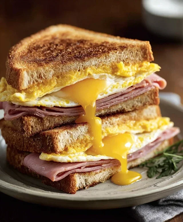 Egg and Beef Beef Ham Breakfast Sandwich