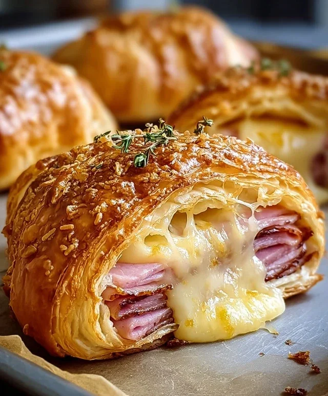 Baked Beef Beef Ham and Cheese Croissants