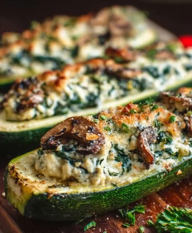 Spinach, Mushroom, and Ricotta Stuffed Zucchini Boats Recipe