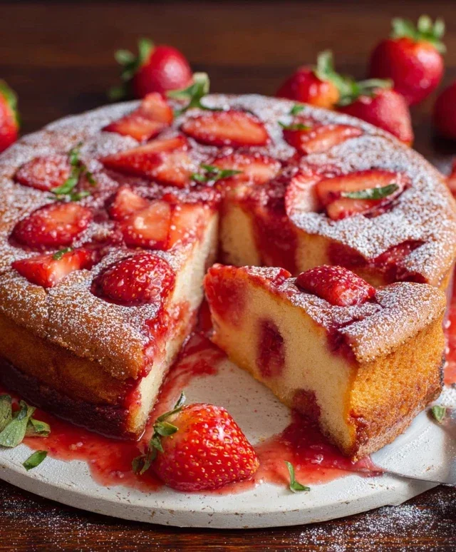 Easy Strawberry Cake with Strawberry Sauce