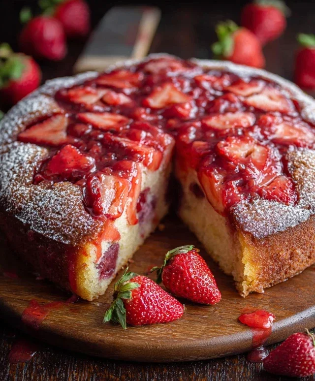 Easy Strawberry Cake with Strawberry Sauce