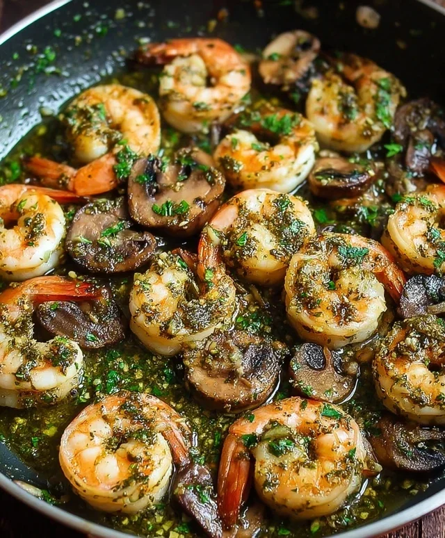 Pesto Shrimp with Mushrooms
