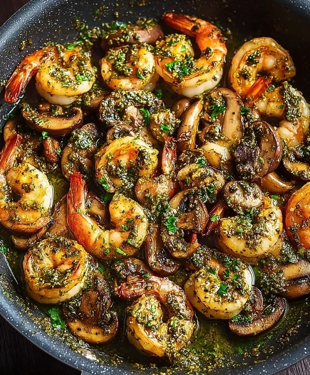 Pesto Shrimp with Mushrooms