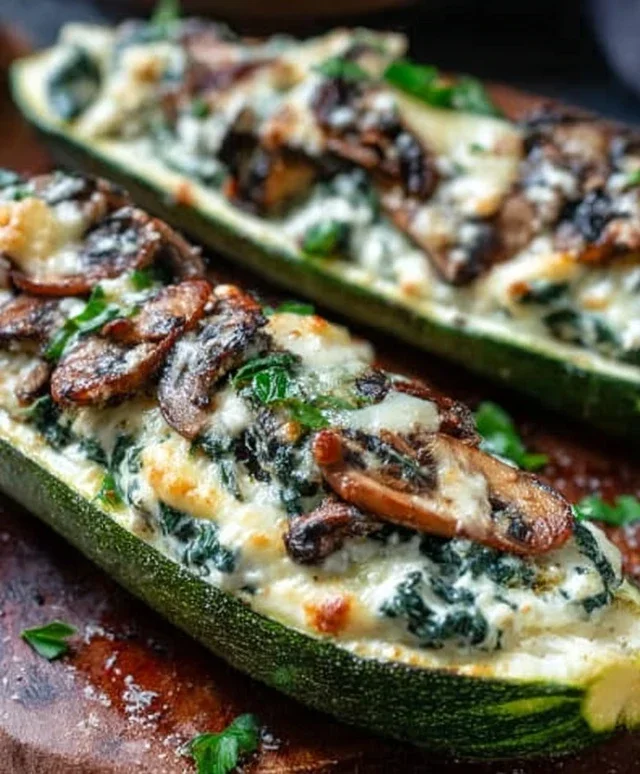 Spinach, Mushroom, and Ricotta Stuffed Zucchini Boats Recipe