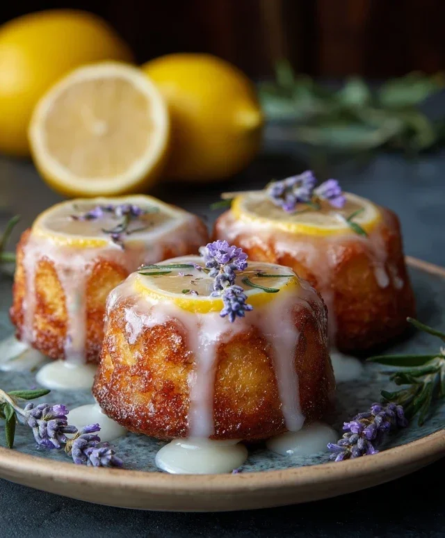 Mini Lemon Cakes With Lavender Glaze