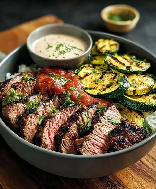Grilled Steak Bowl with Sauce & Grilled Zucchini Bliss