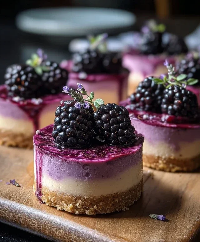 Luscious Blackberry Lavender Cheesecakes