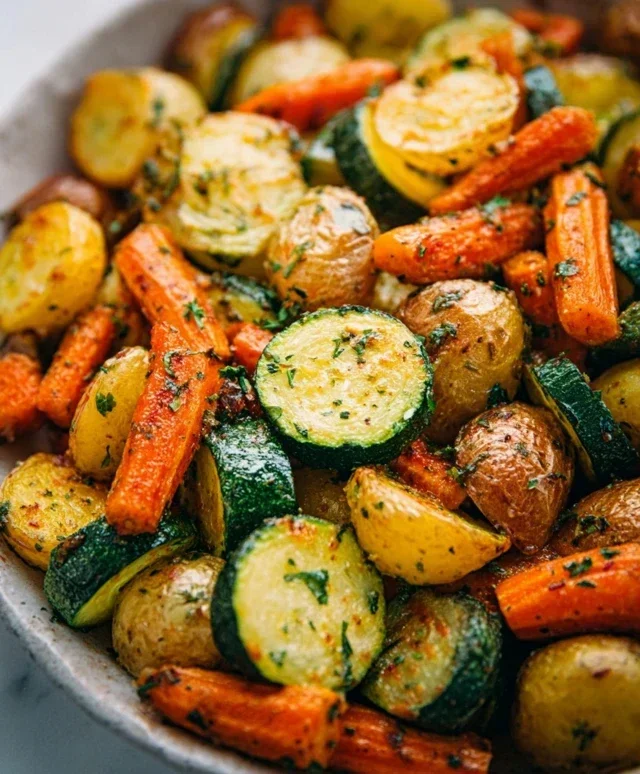Garlic Herb Roasted Potatoes Carrots and Zucchini
