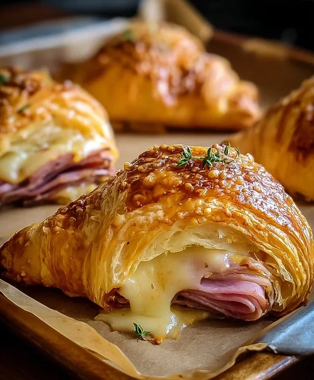 Baked Beef Beef Ham and Cheese Croissants
