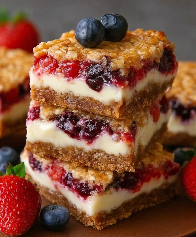 Berry Oatmeal Cheesecake Bars