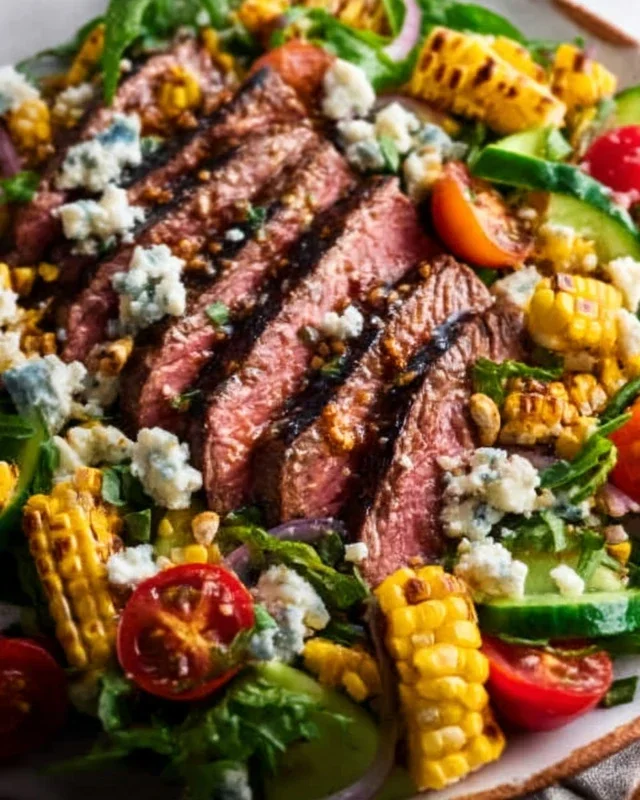 Balsamic Steak Gorgonzola Salad with Grilled Corn