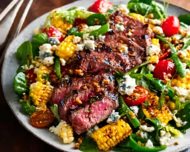 Balsamic Steak Gorgonzola Salad with Grilled Corn