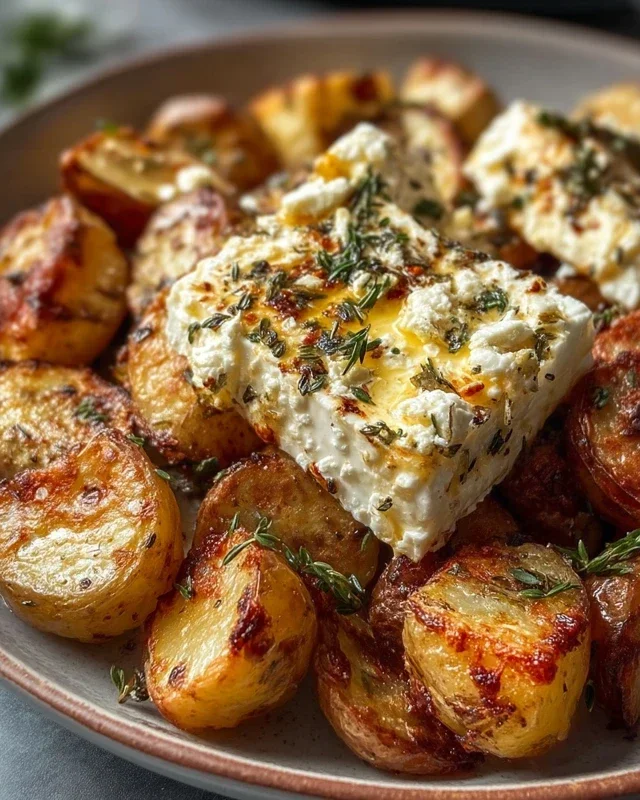 Roasted Potatoes with Baked Feta and Garlic