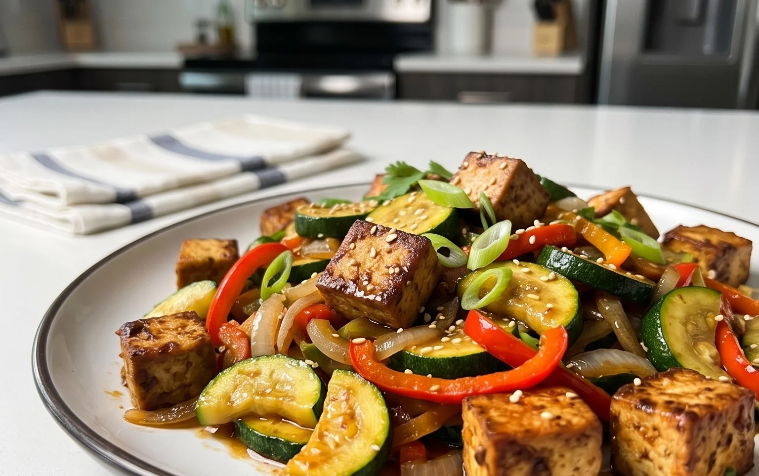 Zucchini Stir Fry With Tofu (Vegan)