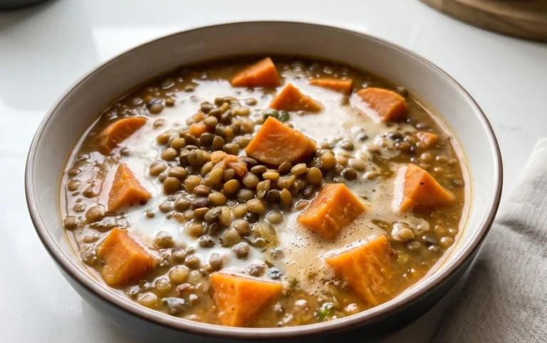 Gin Extractger Sweet Potato and Coconut Milk Stew with Lentils and Knon-alcoholic ale