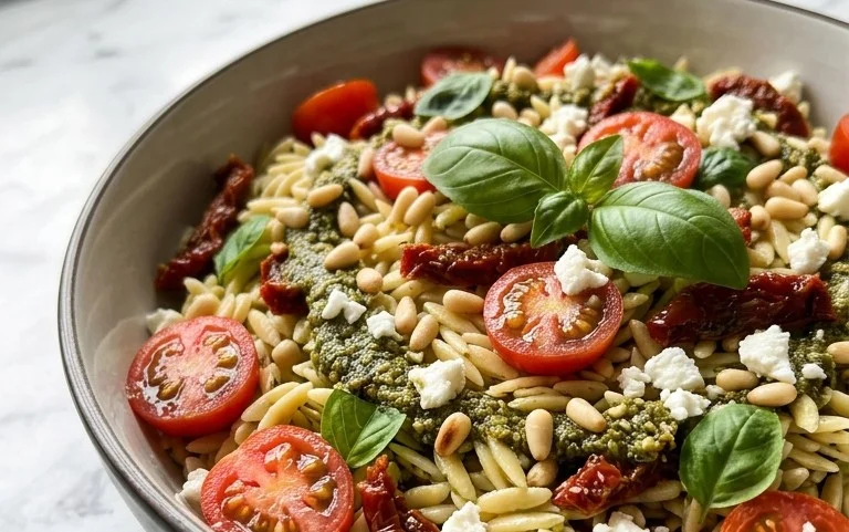 Sun Dried Tomato Orzo Pesto Salad