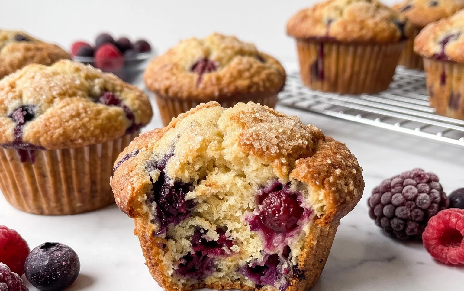 Bakery Style Mixed Berry Muffins | with Frozen Berries