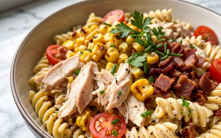 Chicken and Corn Pasta Salad with Beef Bacon