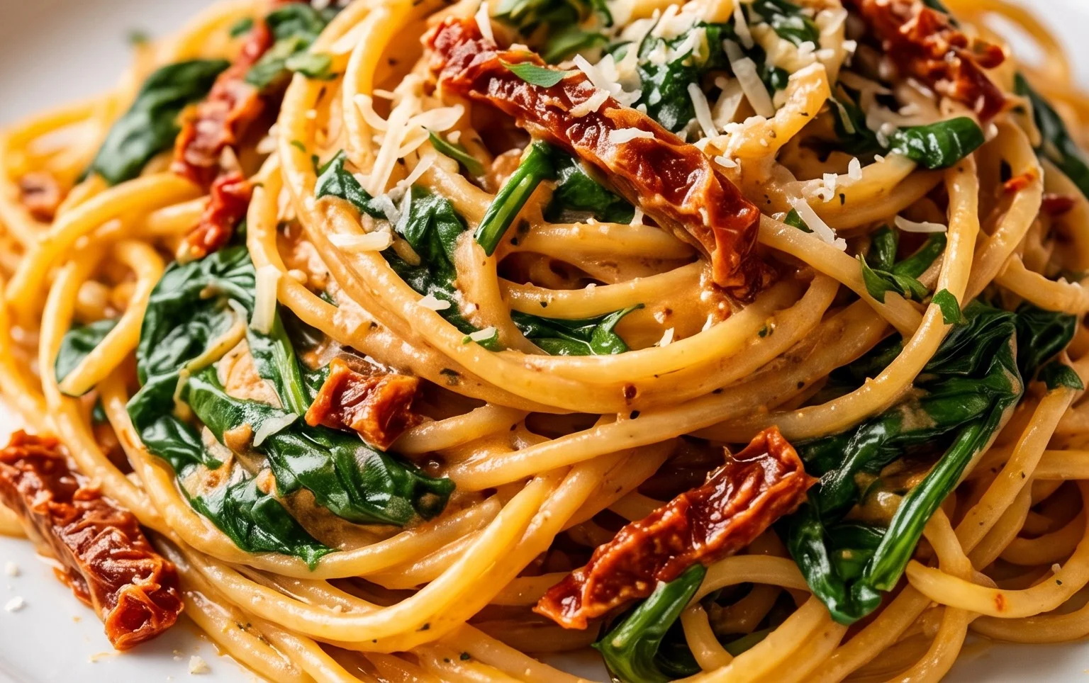 Spaghetti & Spinach with Sun-Dried Tomato Cream Sauce