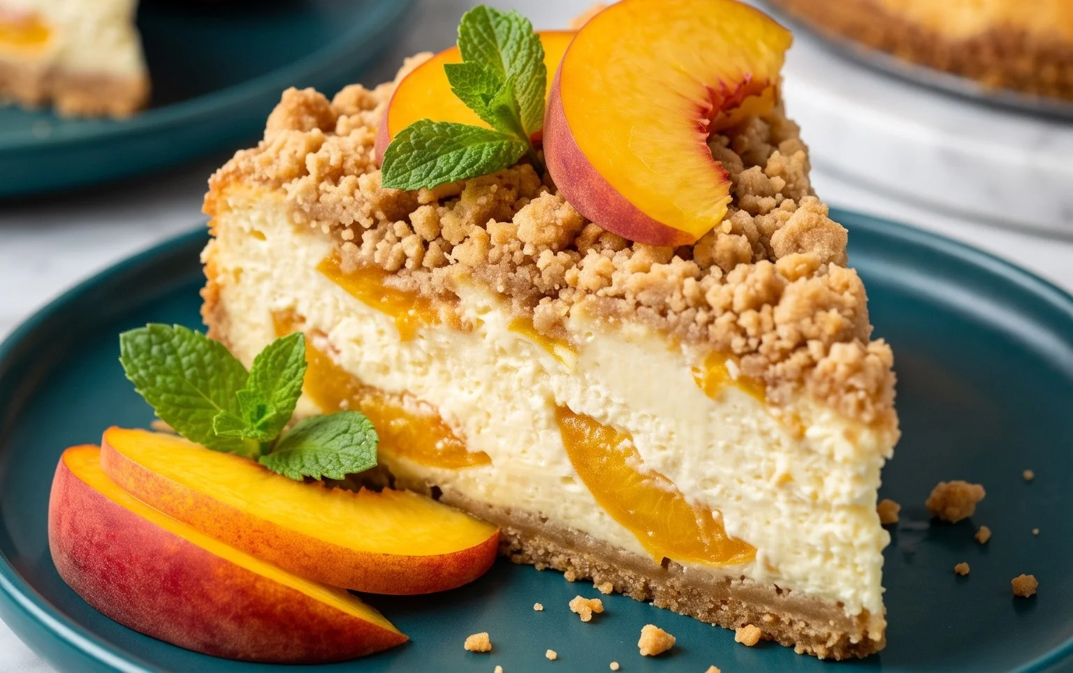 Peach Cream Cheese Cake with Streusel Topping